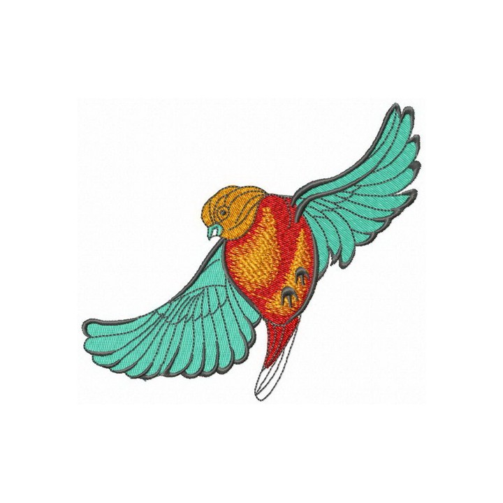 Bullfinch flying embroidery design - Embroidery Design