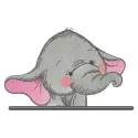 Embarrassed elephant embroidery design with blushing face and shy expression