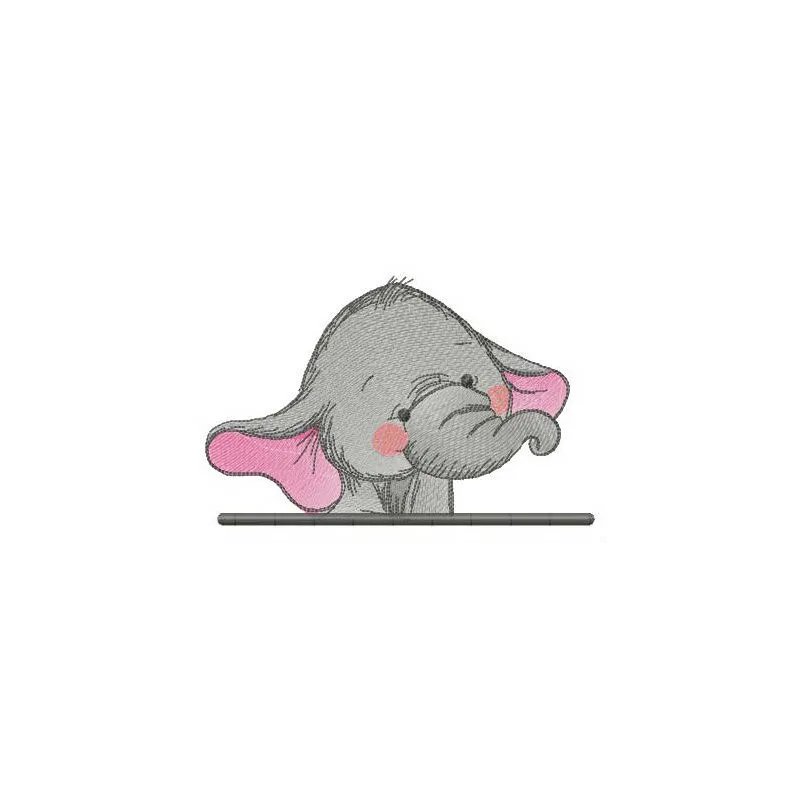 Embarrassed elephant embroidery design with blushing face and shy expression