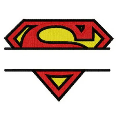 Superman monogram embroidery design preview showing stylized S initial in superhero theme