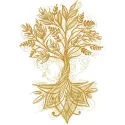 Gold tree of life embroidery design featuring intricate stitching and a vibrant summer theme.
