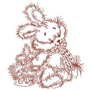 Fluffy bunny with tiny fir tree embroidery design - Embroidery Design