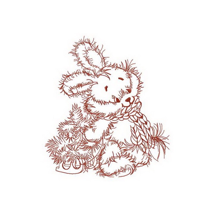 Fluffy bunny with tiny fir tree embroidery design - Embroidery Design