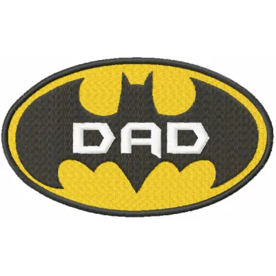 Batman Dad embroidery design featuring bold lettering and iconic bat symbol