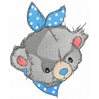 Teddy bear with blue bib embroidery design - Embroidery Design