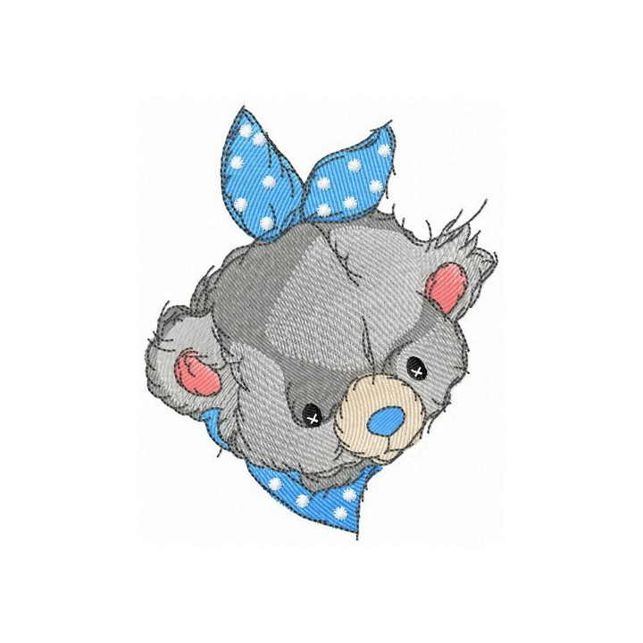 Teddy bear with blue bib embroidery design - Embroidery Design
