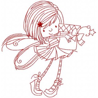 Fairy with gift box embroidery design - Embroidery Design