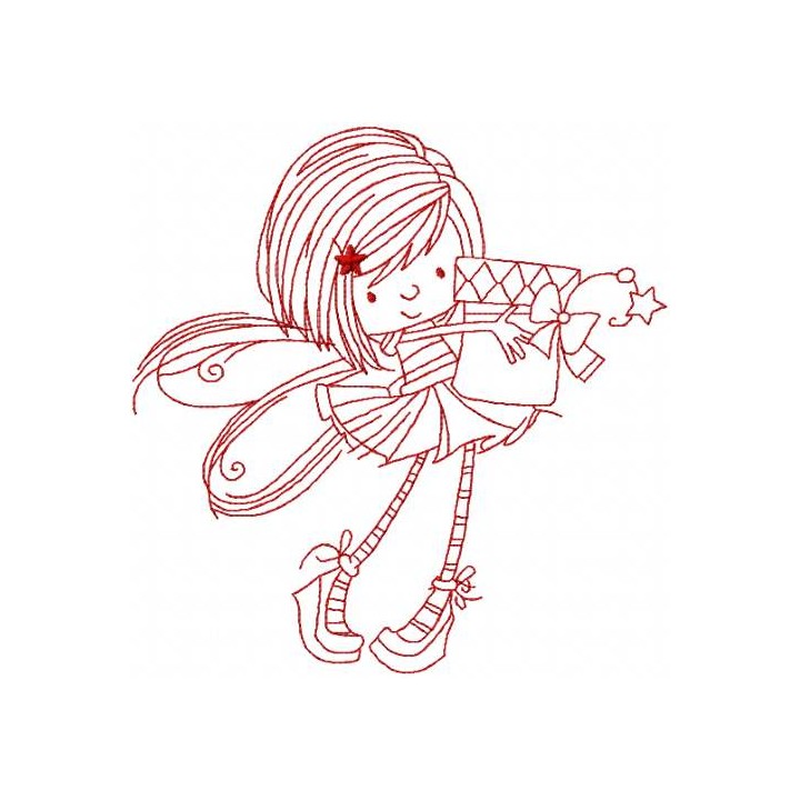 Fairy with gift box embroidery design - Embroidery Design