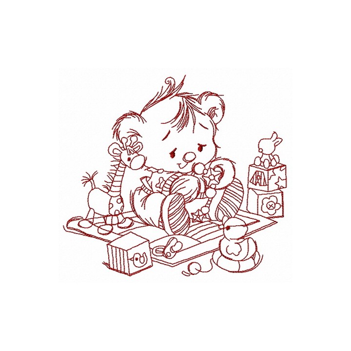 Baby teddy bear with toys 2 embroidery design - Embroidery Design