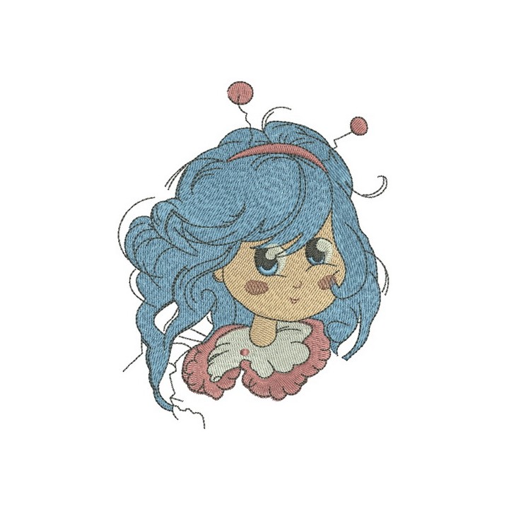Bluehaired girl with bee horns embroidery design - Embroidery Design