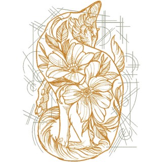 Cat in flowers patterns embroidery design - Embroidery Design