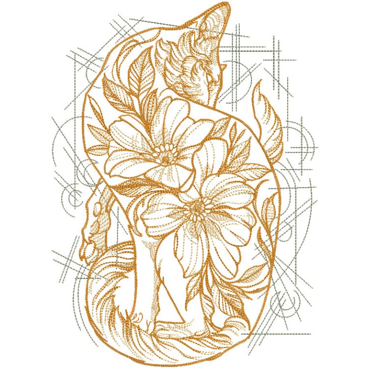 Cat in flowers patterns embroidery design - Embroidery Design