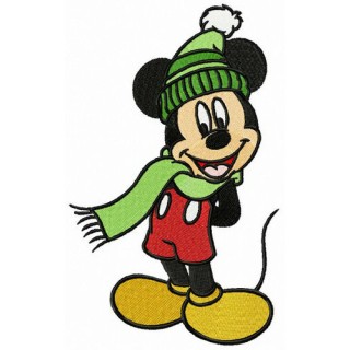 Mickey wear warm hat and scarf embroidery design - Embroidery Design