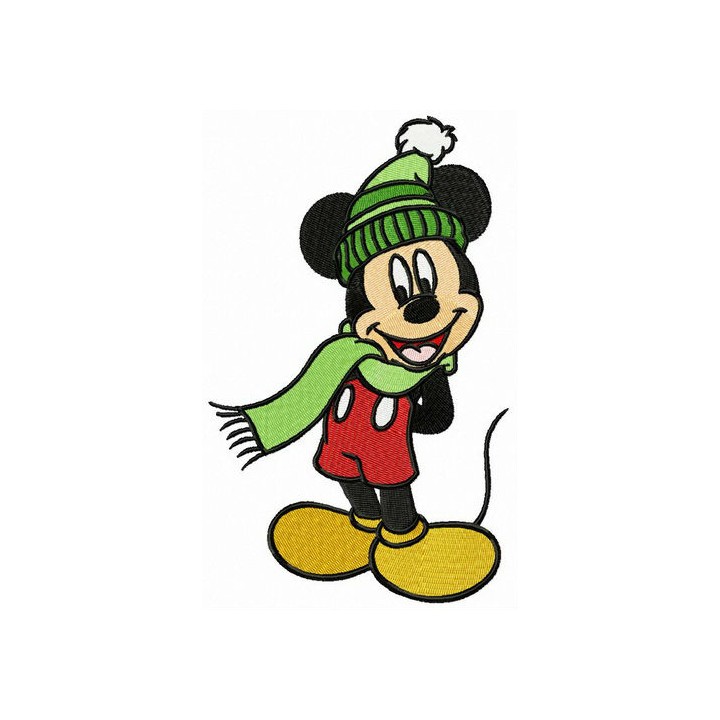 Mickey wear warm hat and scarf embroidery design - Embroidery Design