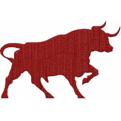 Bull embroidery design featuring detailed stitching of a horned bull in profile