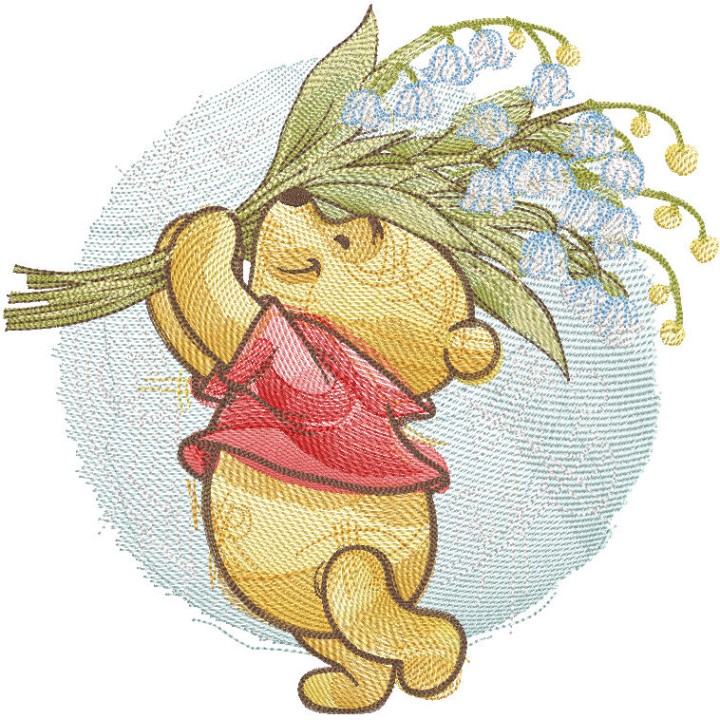 Winnie the Pooh carries lilies of the valley embroidery design - Embroidery Design