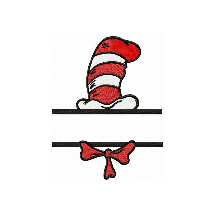 Cat's striped hat and bow tie embroidery design - Embroidery Design