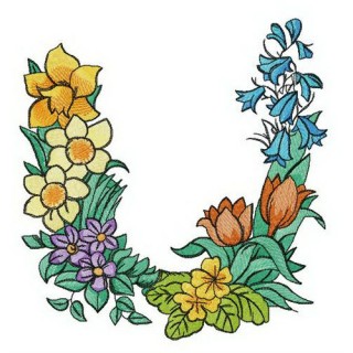 Floral letter U embroidery design - Embroidery Design