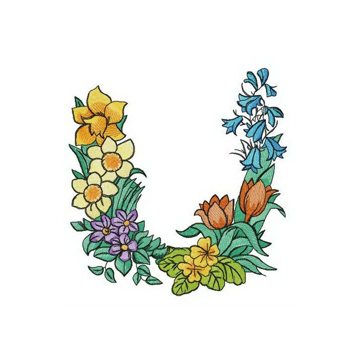 Floral letter U embroidery design - Embroidery Design