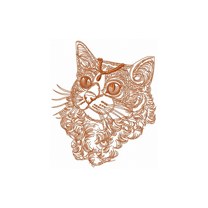 Curly cat one color embroidery design - Embroidery Design