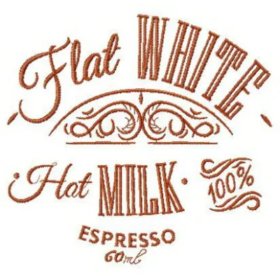 Flat white coffee embroidery design featuring a minimalist coffee cup illustration for stitching