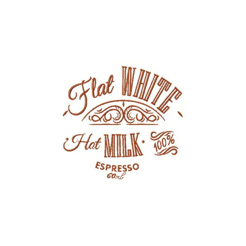 Flat white coffee embroidery design featuring a minimalist coffee cup illustration for stitching