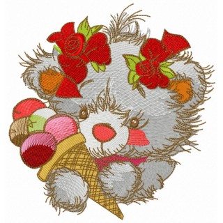 Teddy bear with ice cream embroidery design - Embroidery Design