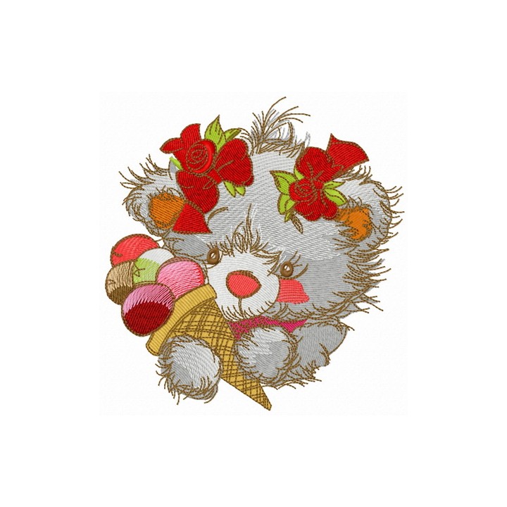 Teddy bear with ice cream embroidery design - Embroidery Design