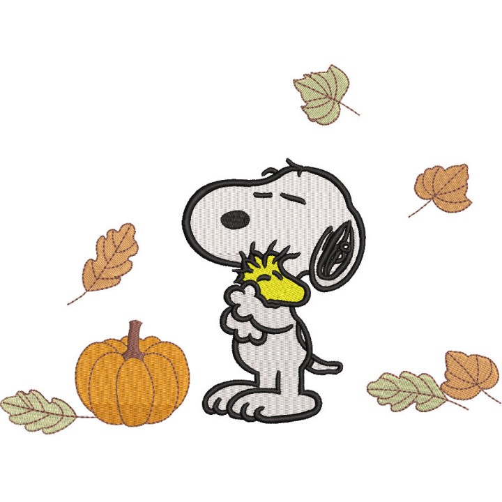 Autumn Snoopy and Woodstock embroidery design - Embroidery Design
