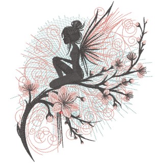 Fairy sitting on a blossoming sakura embroidery design - Embroidery Design