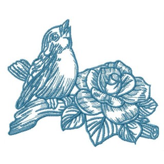 Bird sings near rose embroidery design - Embroidery Design