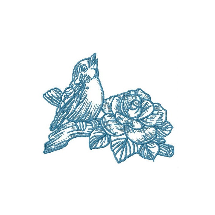 Bird sings near rose embroidery design - Embroidery Design