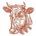 Kind cow embroidery design featuring a gentle cow face with a friendly expression