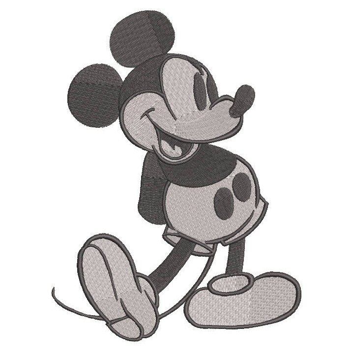 Vintage Mickey Mouse greyscale embroidery design - Embroidery Design