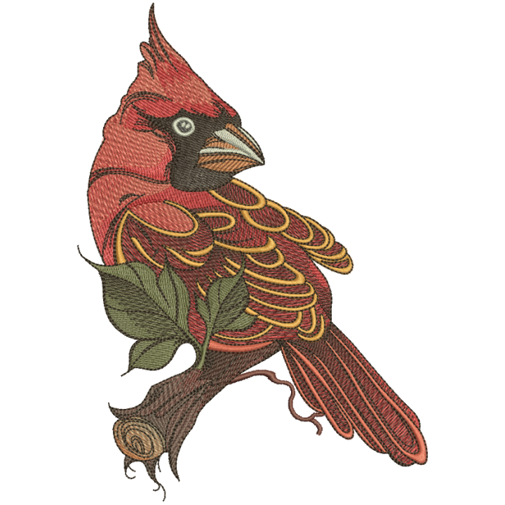 Northern cardinal sitting on tree branch embroidery design - Embroidery Design