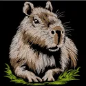 A detailed Capybara on Grass embroidery design showcasing intricate stitches and vibrant colors.