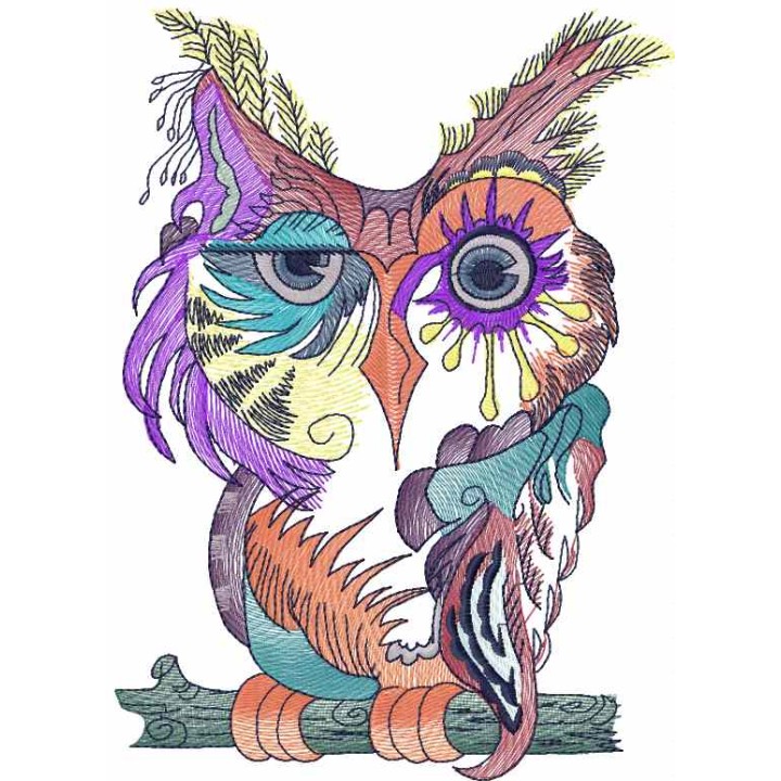 Owl in color embroidery design - Embroidery Design