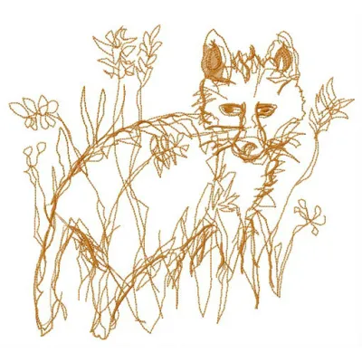 Children's fox drawing embroidery design preview showing playful stitch pattern