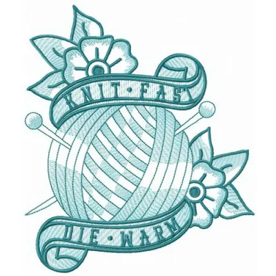 I love knitting embroidery design preview showing stitched text and needle motifs