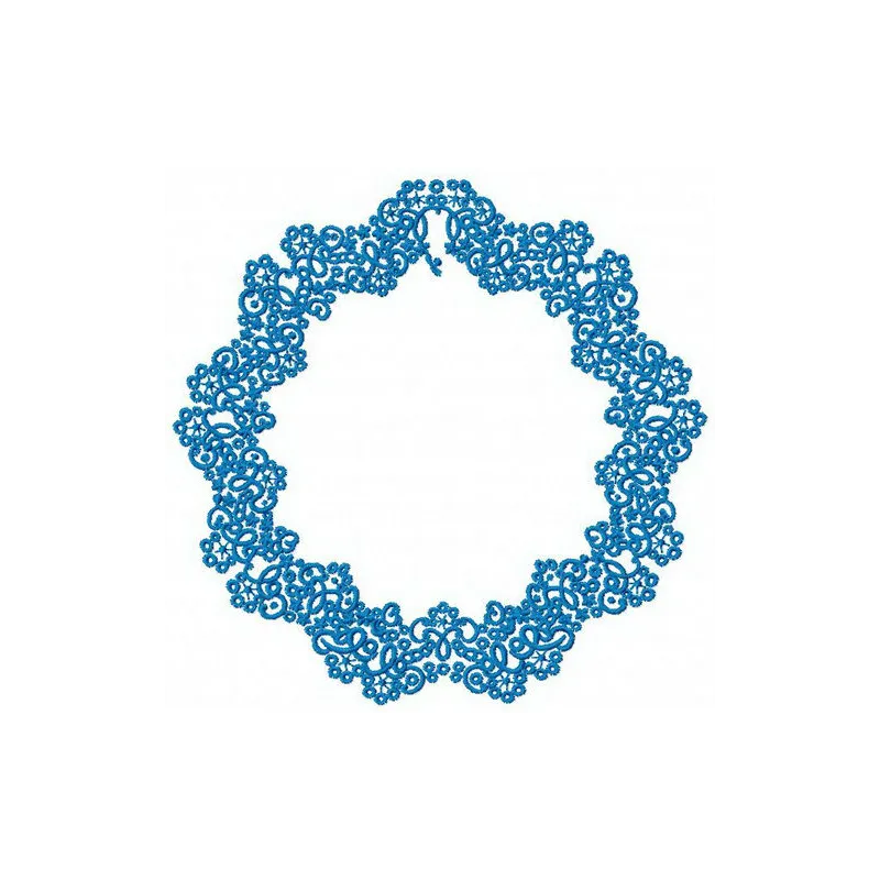 Blue frame embroidery design with delicate doily and snowflake patterns