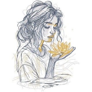Girl with a Magic Lotus Flower embroidery design - Embroidery Design