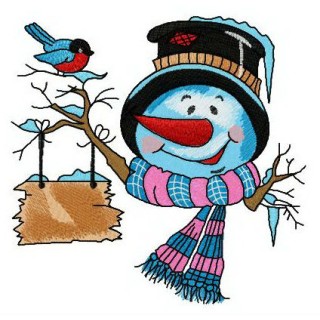 Snowman in iced up hat embroidery design - Embroidery Design