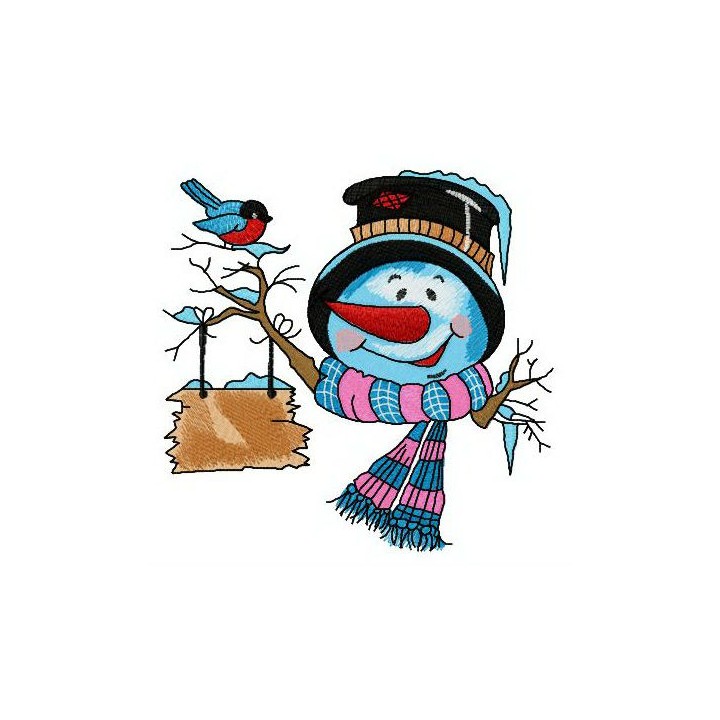 Snowman in iced up hat embroidery design - Embroidery Design