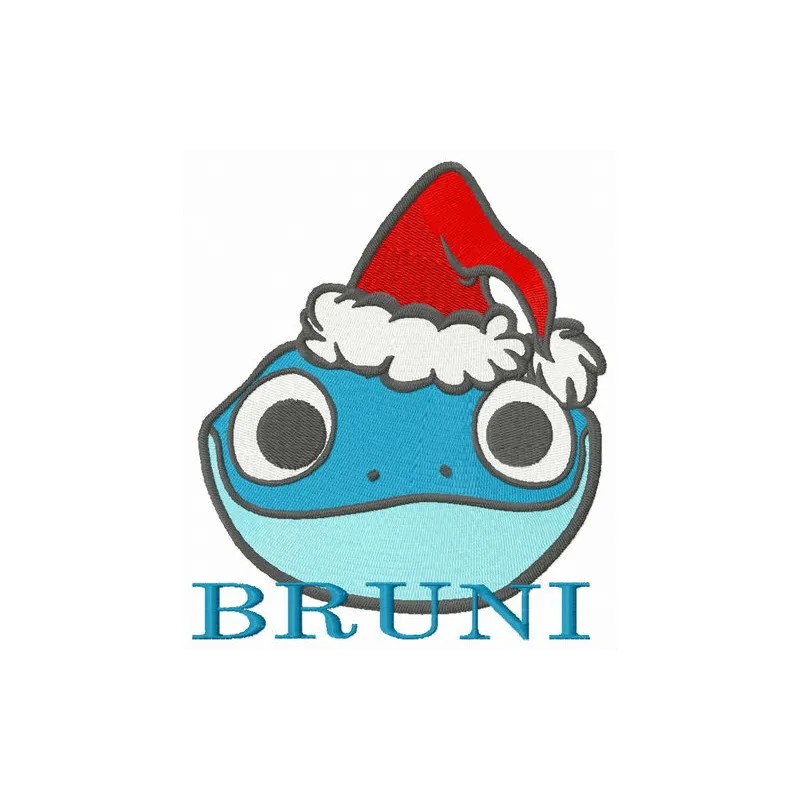 Bruni in Santa hat embroidery design preview showing festive stitching pattern
