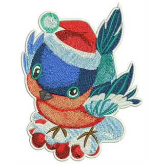 Bullfinch and rowan tree branch embroidery design - Embroidery Design