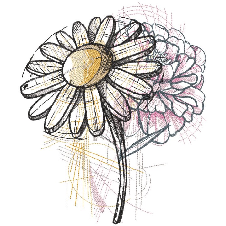 Chamomile hydrangea stylization sketch embroidery design - Embroidery Design