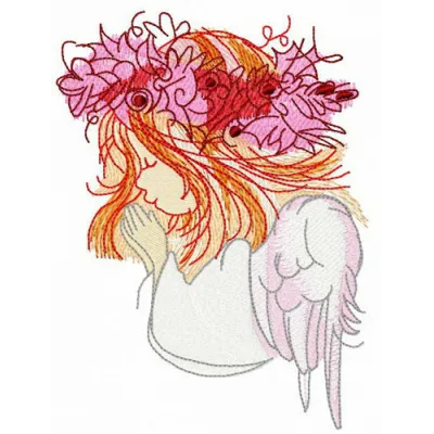 Prayer embroidery design featuring an angel motif for stitching on fabric