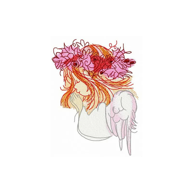 Prayer embroidery design featuring an angel motif for stitching on fabric
