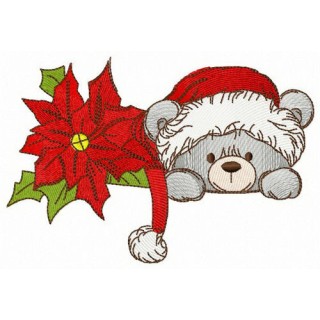 Poinsettia and cute teddy embroidery design - Embroidery Design