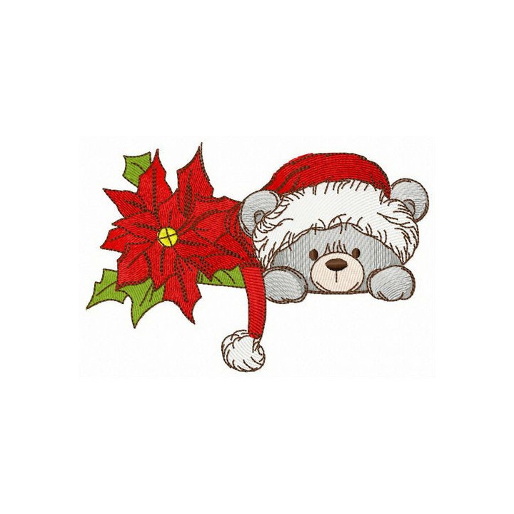 Poinsettia and cute teddy embroidery design - Embroidery Design